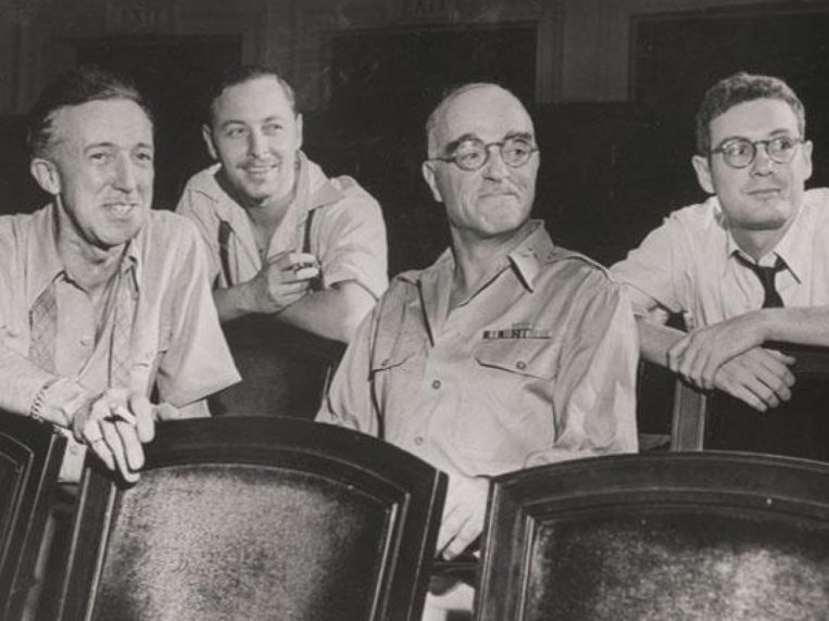 Guthrie McLintock, Tennesee Williams, Thornton Wilder, and Donald Windham at the 1945 Boston dress rehearsal for <em>You Touched Me!</em>
