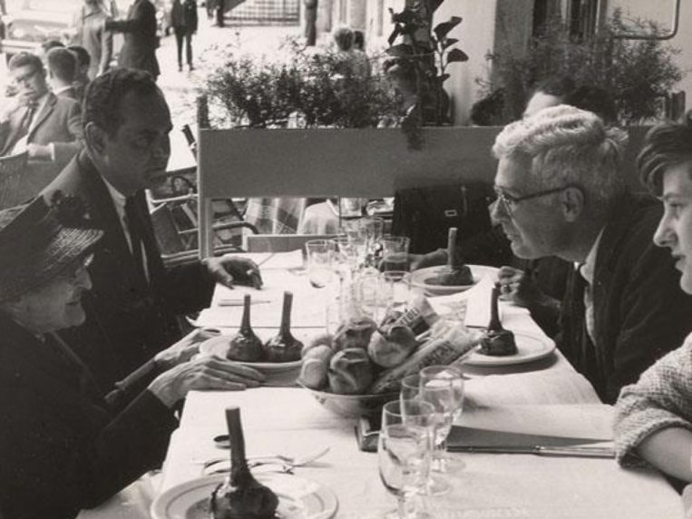 Sandy Campbell corresponded with Alice B. Toklas and later published a volume of letters to him. Pictured here are Toklas, Jose Quintero, Windham, and an unknown friend. Credit: Sandy Campbell